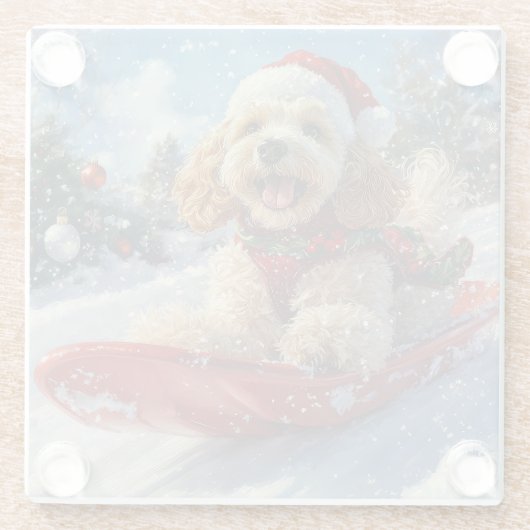 Cocker Spaniel Hund in Sledge Lass es Schnee Weihn Glasuntersetzer (Rückseite)