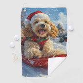 Cocker Spaniel Hund in Sledge Lass es Schnee Weihn Golfhandtuch (Insitu)