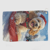 Cocker Spaniel Hund in Sledge Lass es Schnee Weihn Golfhandtuch (Horizontal)