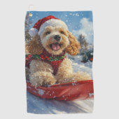 Cocker Spaniel Hund in Sledge Lass es Schnee Weihn Golfhandtuch (Vorderseite)