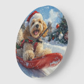 Cocker Spaniel Hund in Sledge Lass es Schnee Weihn Große Wanduhr (Winkel)