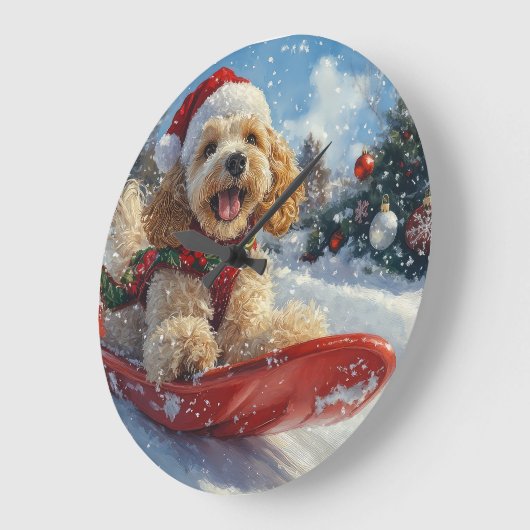 Cocker Spaniel Hund in Sledge Lass es Schnee Weihn Große Wanduhr (Winkel)