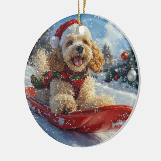 Cocker Spaniel Hund in Sledge Lass es Schnee Weihn Keramik Ornament (Links)