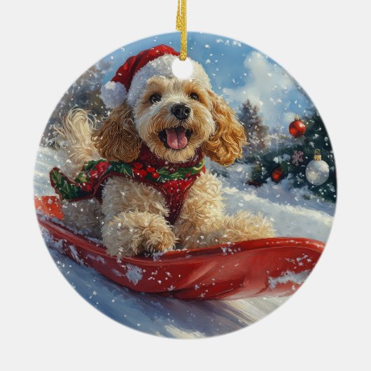 Cocker Spaniel Hund in Sledge Lass es Schnee Weihn Keramik Ornament (Hinten)