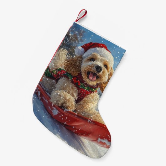 Cocker Spaniel Hund in Sledge Lass es Schnee Weihn Kleiner Weihnachtsstrumpf (Vorderansicht (hängend))