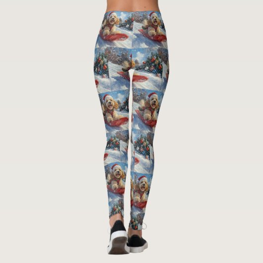 Cocker Spaniel Hund in Sledge Lass es Schnee Weihn Leggings (Rückseite)
