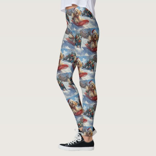 Cocker Spaniel Hund in Sledge Lass es Schnee Weihn Leggings (Links)