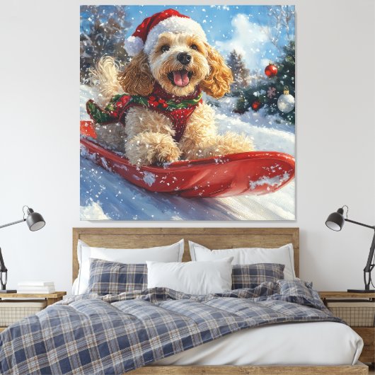 Cocker Spaniel Hund in Sledge Lass es Schnee Weihn Leinwanddruck (Insitu (Schlafzimmer))