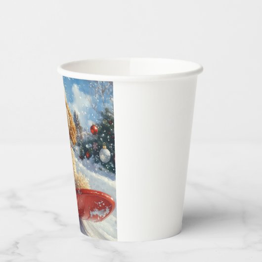 Cocker Spaniel Hund in Sledge Lass es Schnee Weihn Pappbecher (Links)