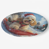 Cocker Spaniel Hund in Sledge Lass es Schnee Weihn Pappteller (Schrägansicht)