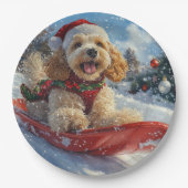 Cocker Spaniel Hund in Sledge Lass es Schnee Weihn Pappteller (Vorderseite)