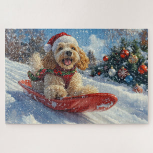Cocker Spaniel Hund in Sledge Lass es Schnee Weihn Puzzle