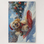 Cocker Spaniel Hund in Sledge Lass es Schnee Weihn Puzzle (Vertikal)