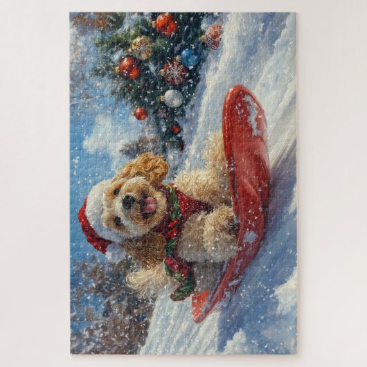 Cocker Spaniel Hund in Sledge Lass es Schnee Weihn Puzzle (Vertikal)