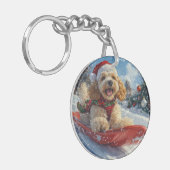 Cocker Spaniel Hund in Sledge Lass es Schnee Weihn Schlüsselanhänger (Vorderseite links)