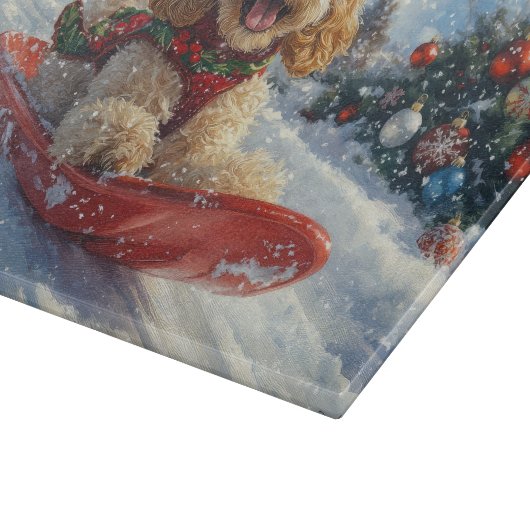 Cocker Spaniel Hund in Sledge Lass es Schnee Weihn Schneidebrett (Ecke)