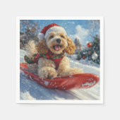Cocker Spaniel Hund in Sledge Lass es Schnee Weihn Serviette (Vorderseite)