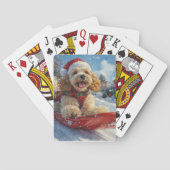 Cocker Spaniel Hund in Sledge Lass es Schnee Weihn Spielkarten (Rückseite)