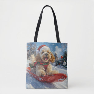 Cocker Spaniel Hund in Sledge Lass es Schnee Weihn Tasche