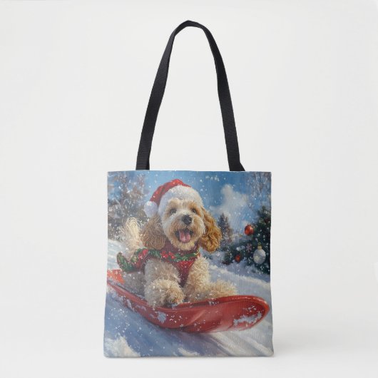 Cocker Spaniel Hund in Sledge Lass es Schnee Weihn Tasche (Vorderseite)