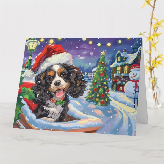 Cocker Spaniel Hund in Sleigh Snow Weihnachten Karte (Gelbe Blume)