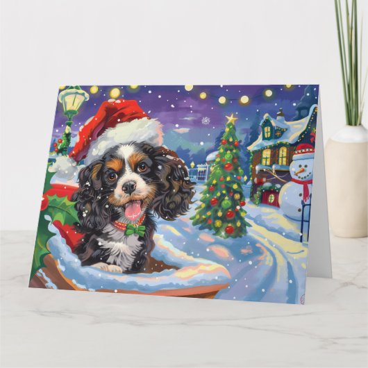 Cocker Spaniel Hund in Sleigh Snow Weihnachten Karte (Vorderseite)