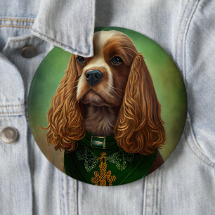 Cocker Spaniel Hund in St. Patrick's Day Dress Button