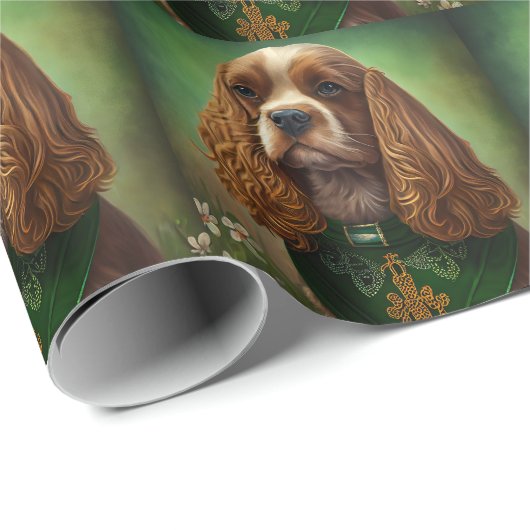Cocker Spaniel Hund in St. Patrick's Day Dress Geschenkpapier (Rolleneckpunkt)