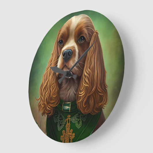 Cocker Spaniel Hund in St. Patrick's Day Dress Große Wanduhr (Winkel)
