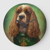Cocker Spaniel Hund in St. Patrick's Day Dress Große Wanduhr (Vorderseite)