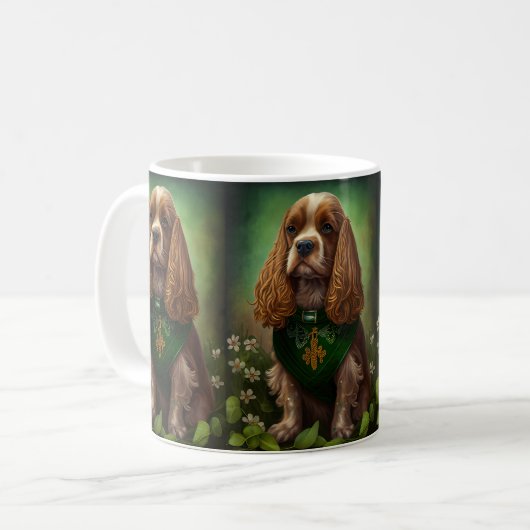 Cocker Spaniel Hund in St. Patrick's Day Dress Kaffeetasse (Vorderseite Links)