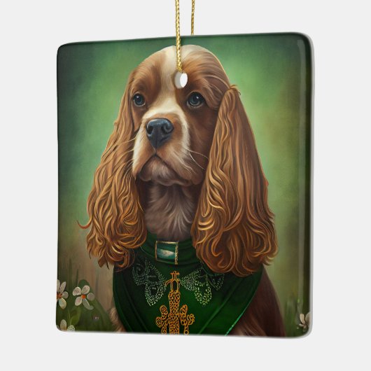 Cocker Spaniel Hund in St. Patrick's Day Dress Keramikornament (Links)