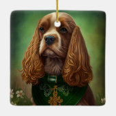 Cocker Spaniel Hund in St. Patrick's Day Dress Keramikornament (Rückseite)