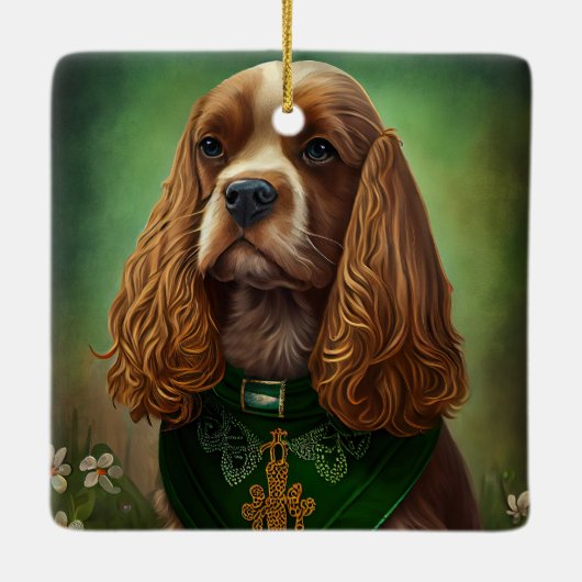 Cocker Spaniel Hund in St. Patrick's Day Dress Keramikornament (Rückseite)