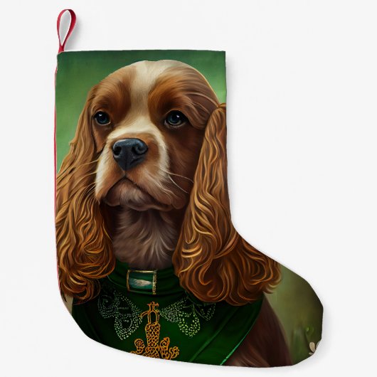 Cocker Spaniel Hund in St. Patrick's Day Dress Kleiner Weihnachtsstrumpf (Vorderseite)