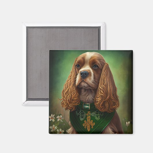 Cocker Spaniel Hund in St. Patrick's Day Dress Magnet (Vorderseite/Rückseite)
