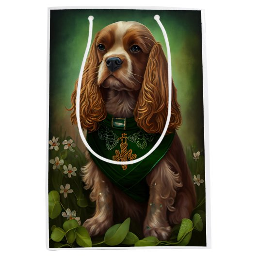 Cocker Spaniel Hund in St. Patrick's Day Dress Mittlere Geschenktüte (Vorderseite)