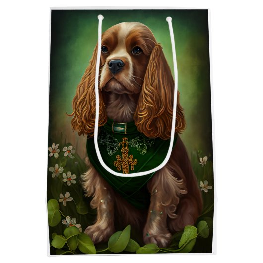 Cocker Spaniel Hund in St. Patrick's Day Dress Mittlere Geschenktüte (Rückseite)