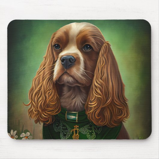Cocker Spaniel Hund in St. Patrick's Day Dress Mousepad (Vorne)