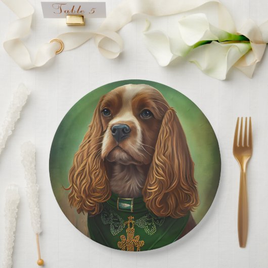Cocker Spaniel Hund in St. Patrick's Day Dress Pappteller (Hochzeit)