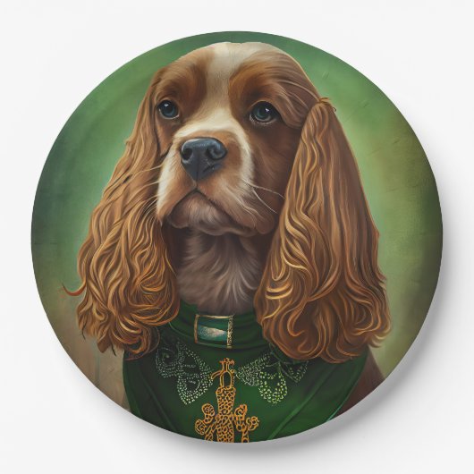 Cocker Spaniel Hund in St. Patrick's Day Dress Pappteller (Vorderseite)