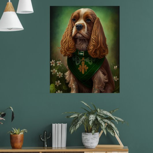 Cocker Spaniel Hund in St. Patrick's Day Dress Poster (Wohnzimmer 1)