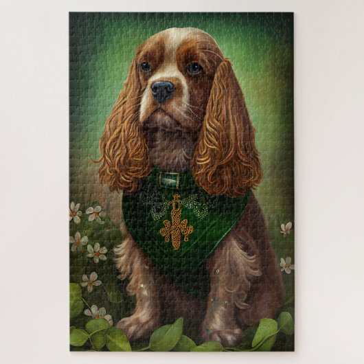 Cocker Spaniel Hund in St. Patrick's Day Dress Puzzle (Vertikal)