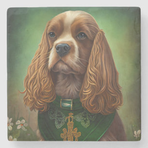 Cocker Spaniel Hund in St. Patrick's Day Dress Steinuntersetzer