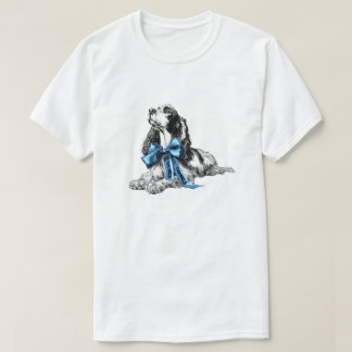 Cocker Spaniel Hund mit blauem Schleifen Handgezei T-Shirt