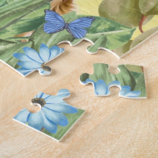 Cocker Spaniel Hund mit Blume Frühjahr Puzzle (Seite)