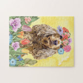 Cocker Spaniel Hund mit Blume Frühjahr Puzzle (Horizontal)