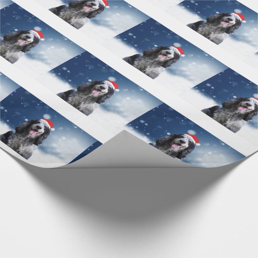 Cocker Spaniel Hund mit Weihnachts-Weihnachtsmannm Geschenkpapier (Ecke)