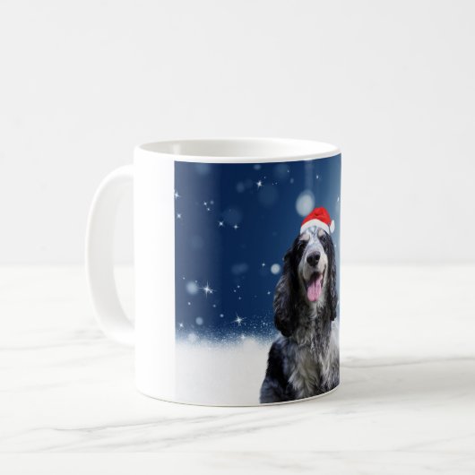 Cocker Spaniel Hund mit Weihnachts-Weihnachtsmannm Kaffeetasse (Vorderseite Links)