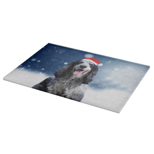 Cocker Spaniel Hund mit Weihnachts-Weihnachtsmannm Schneidebrett (Ecke)